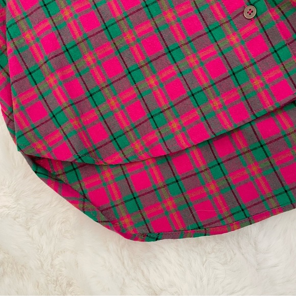 Entro Vibrant Puff Sleeve Hot Pink & Green Oversized Plaid Cotton Top - Picture 11 of 15
